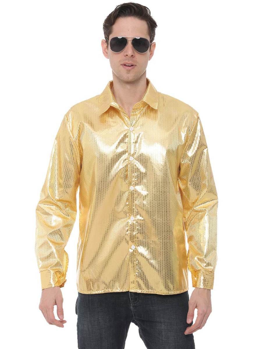 Alternative image of Sequined Mens 70s Gold Disco Shirt