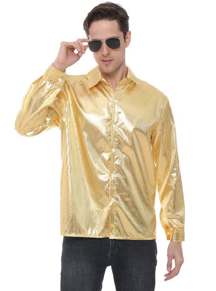 Gold Disco Sequined Mens 70s Costume Shirt - Main Image