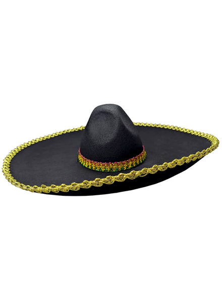 Image of Mexican Bandito Adults Black Costume Hat With Gold Trim