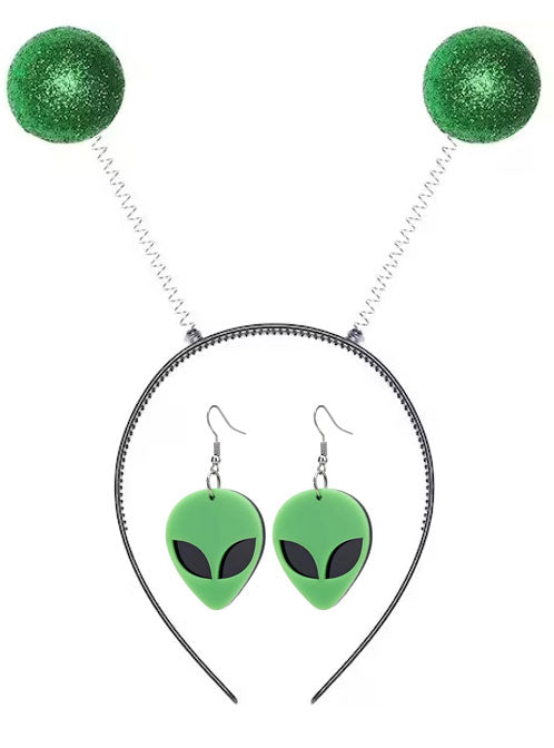 Main Image of Green Alien Headband and Earrings Set