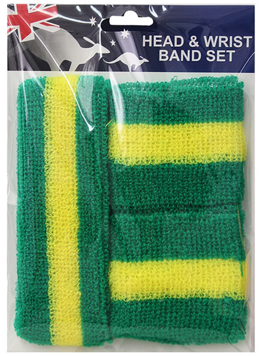 Green And Gold Adults Australian Costume Sweat Bands - Packaging Image