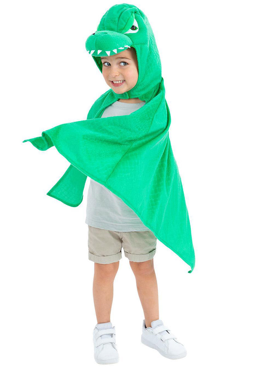 Image of Ferocious Green Dinosaur Kids Hooded Costume Cape - Alternate Front View