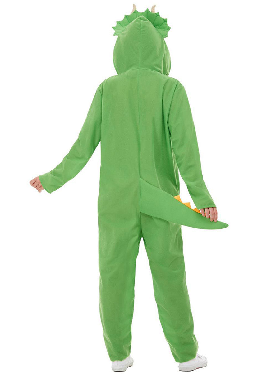 Image of Triceratops Green Dinosaur Womens Onesie Costume - Back View