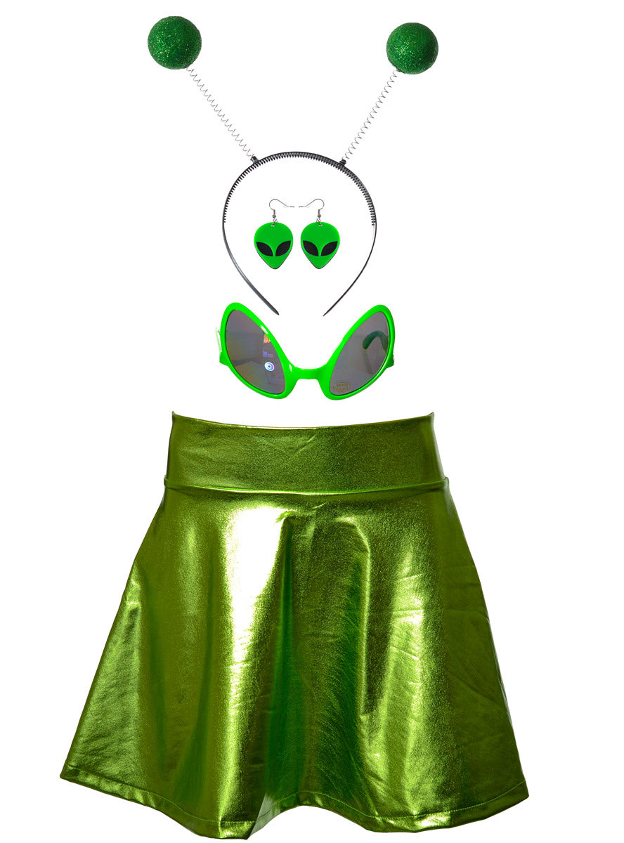 Image of Metallic Green Space Alien Costume Accessory Set