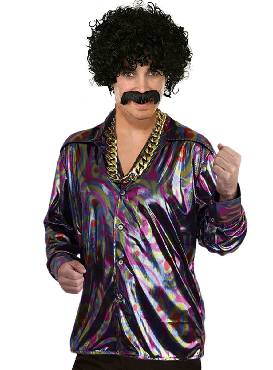 Image of Groovy Disco Plus Size Mens Metallic Rainbow Costume Shirt