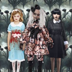 Image of girls in Halloween dress up costumes