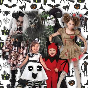 Image of kids in Halloween dress up costumes