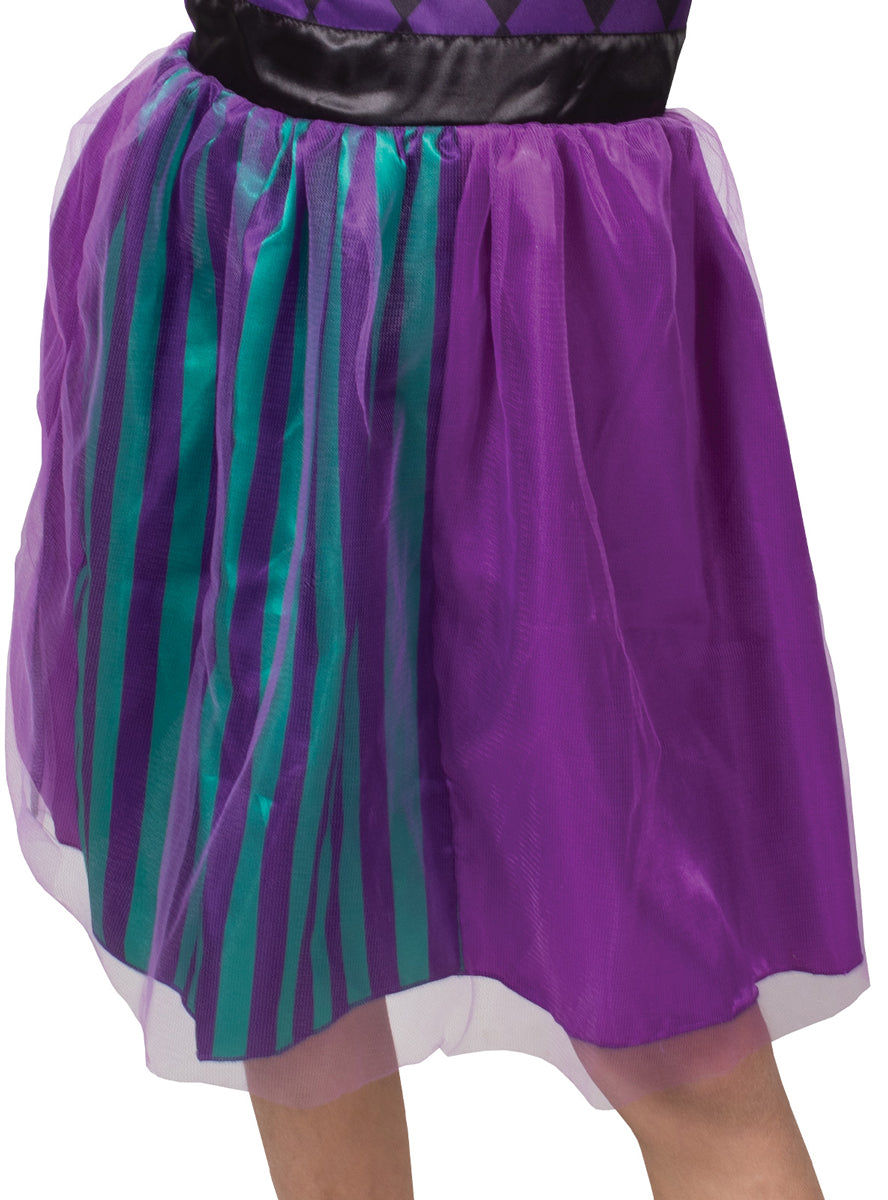 Purple And Green Jester Girls Harlequin Costume - Close Image 2