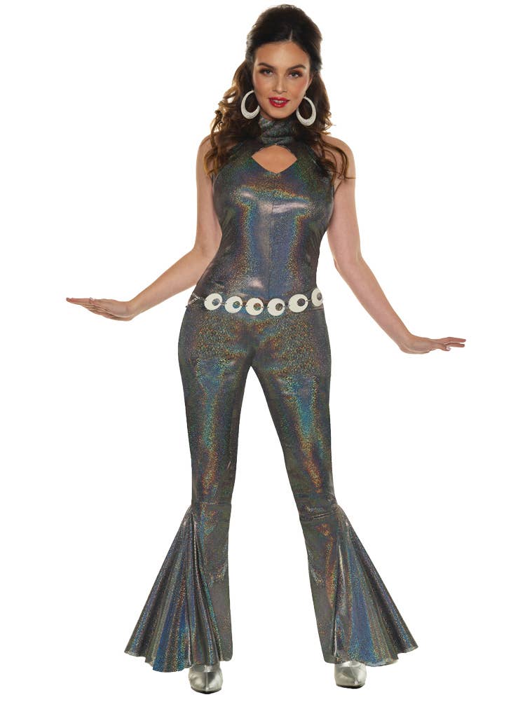 Womens Silver Holographic Shimmer Disco Queen 70s Costume - Alternate Image