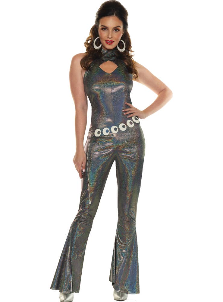 Womens Silver Holographic Shimmer Disco Queen 70s Costume - Main Image