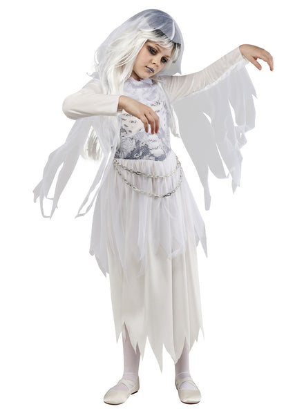 Hooded White Ghost Girls Halloween Costume  - Main Image