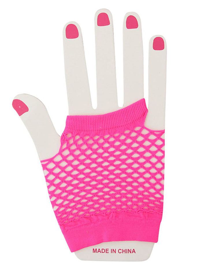 Main image of Short Hot Pink 80s Fingerless Fishnet Womens Costume Gloves