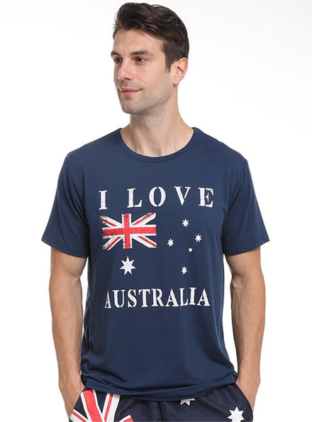 Blue I Love Australia Mens Flag Print Top - Main Image