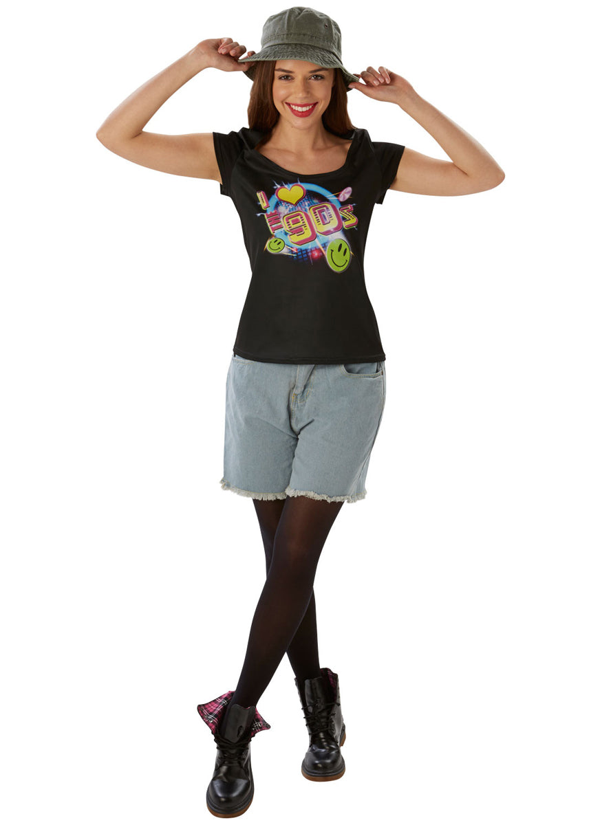 Black 90s Print Womens Costume Top - Main Image