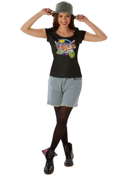 Black 90s Print Womens Costume Top - Main Image