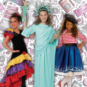 Image of girls in international themed costumes