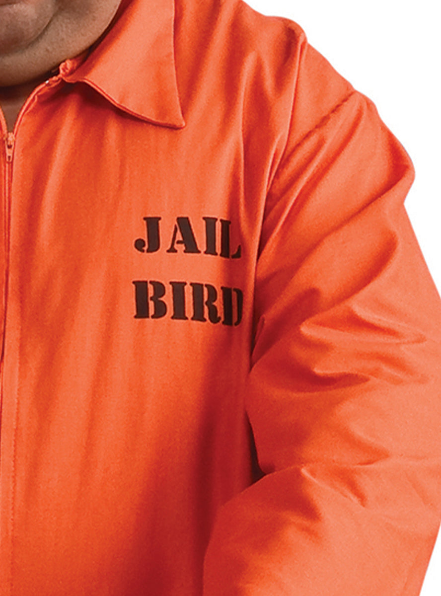 Plus Size Mens Orange Convict Jumpsuit Costume - Close Image 1