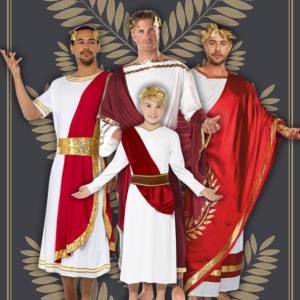 Image of men and a boy wearing Julius Caesar costumes