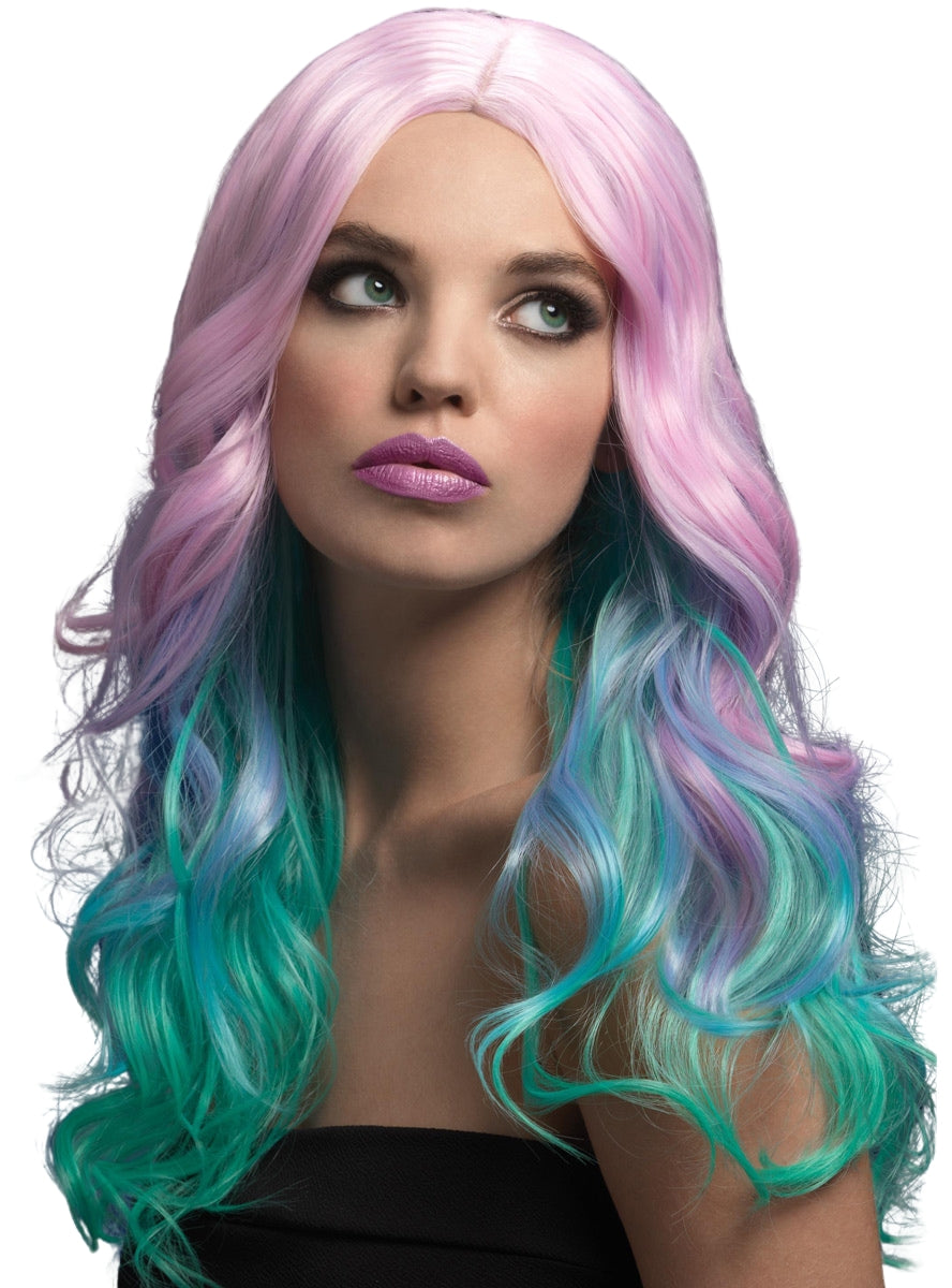 main image of Khloe Heat Resistant Wavy Pastel Rainbow Ombre Wig