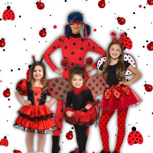 Image of a woman and girls in ladybug costumes