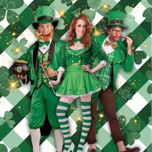 Image of men and a women in leprechaun costumes