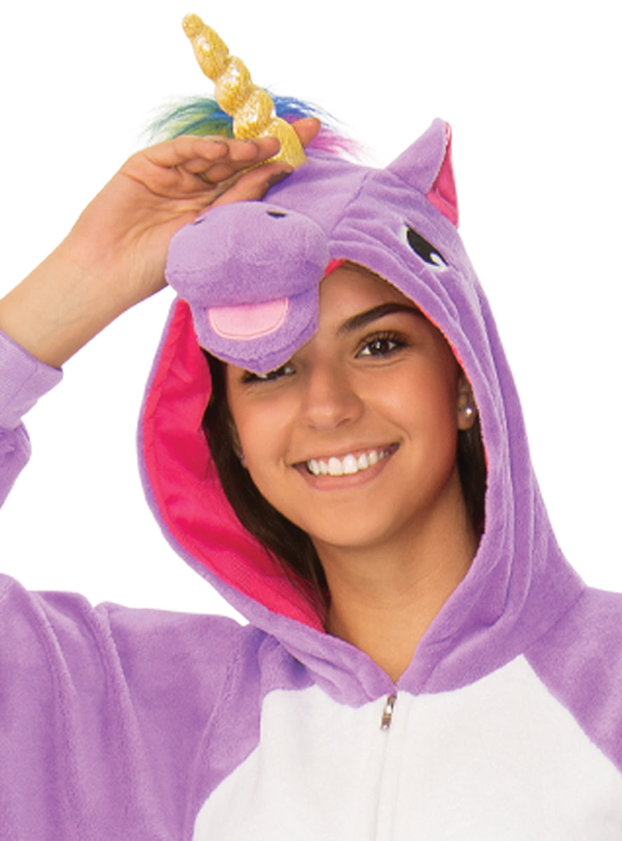 Purple Unicorn Womens Costume Onesie - Hood Image