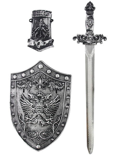 Image of Medieval Knight Kids Silver Sword And Shield Costume Weapon Set