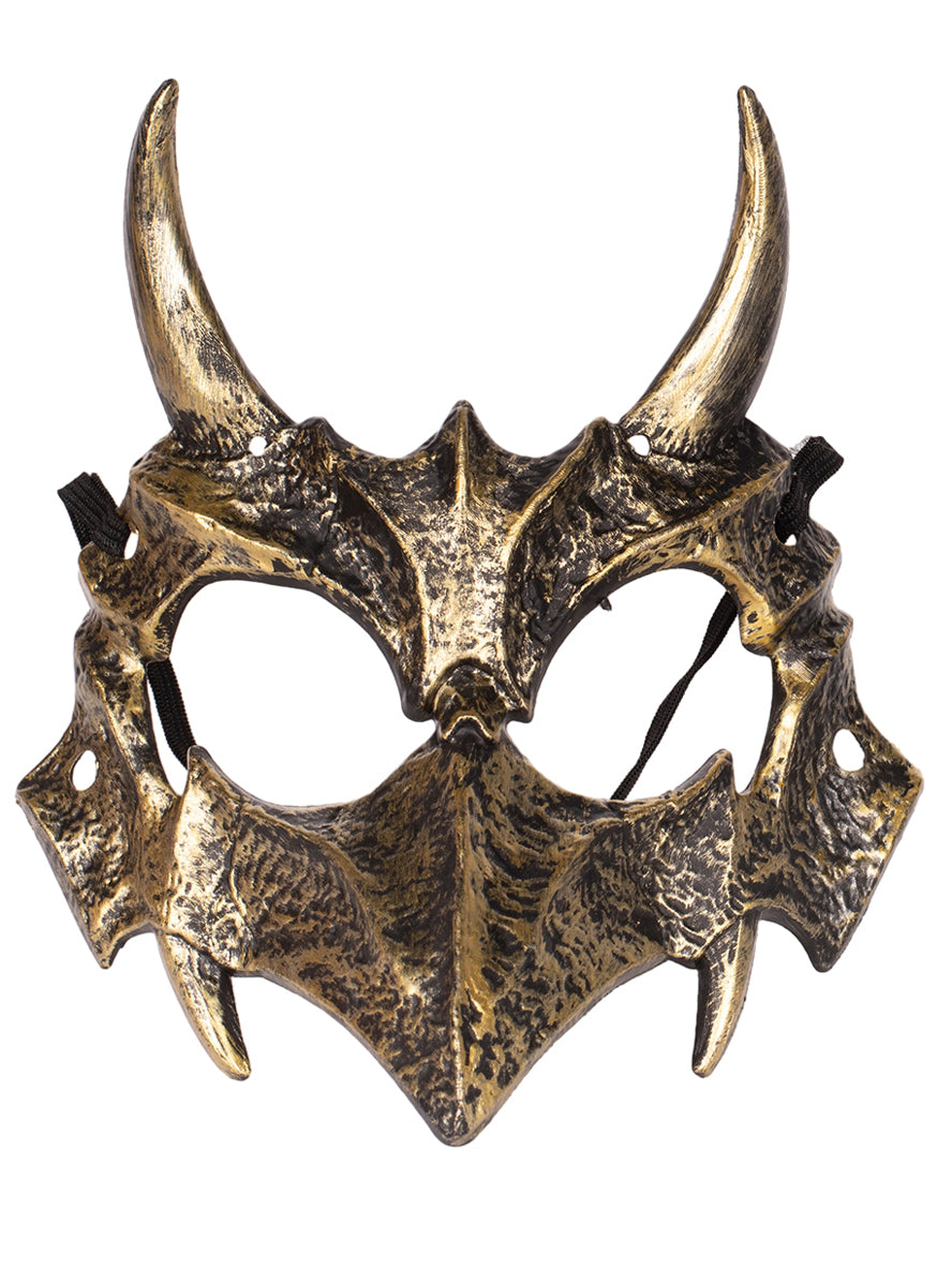 Image of Metal Look Gold Horned Dragon Costume Mask