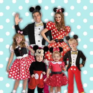 Image of people wearing Mickey and Minnie Mouse costumes