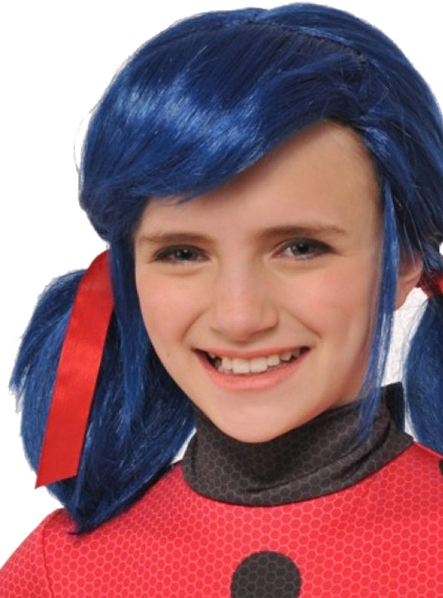 Girls Miraculous Ladybug Blue Pigtails Costume Wig - Close Image