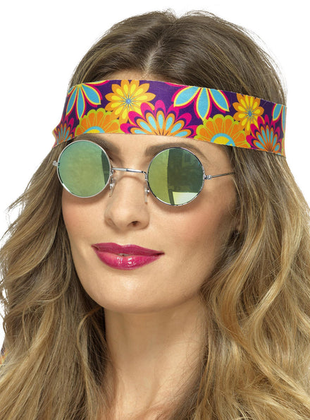 Image of Mirrored Lens Womens 1970s Hippie Costume Glasses