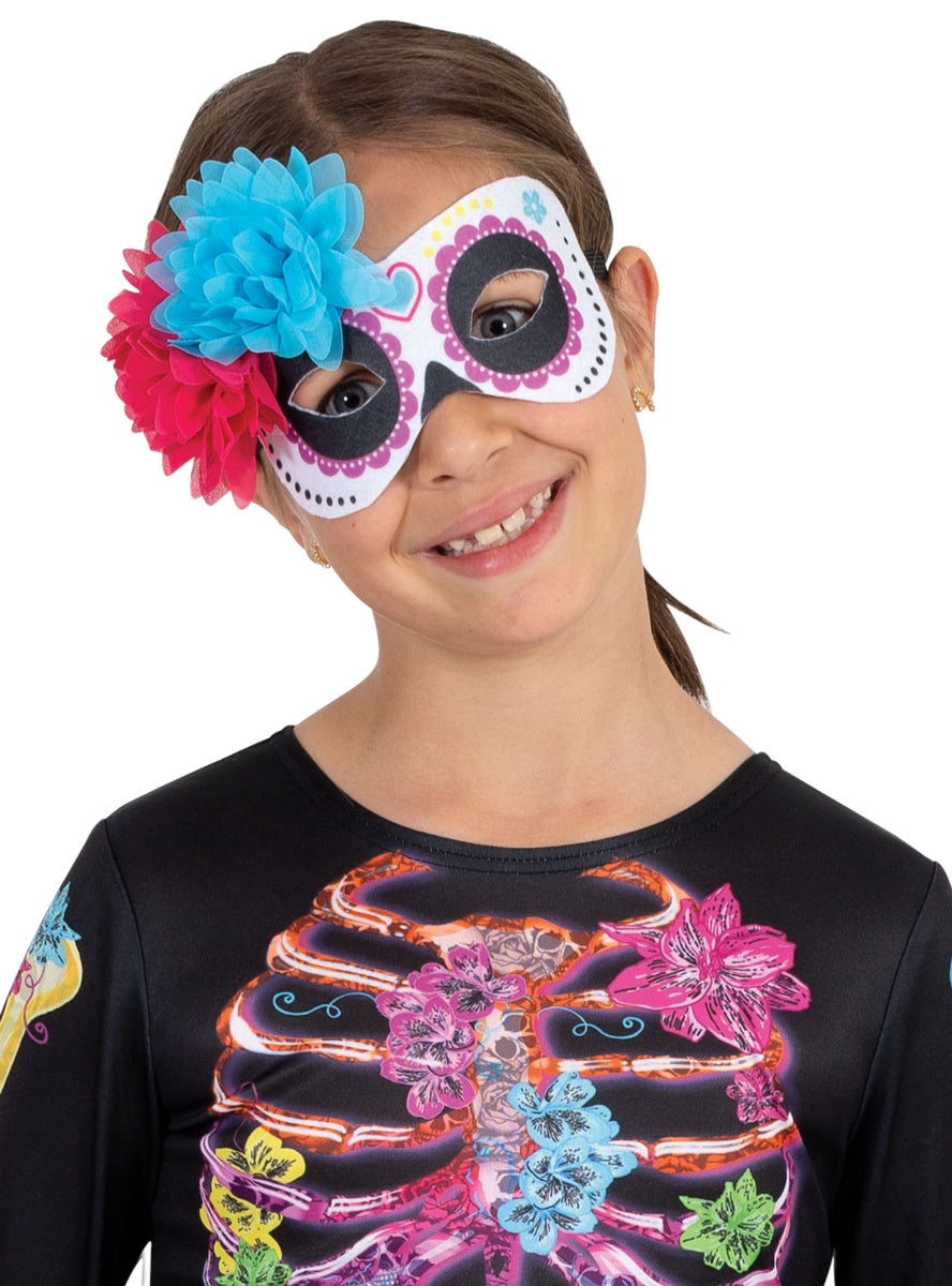 Rainbow Neon Skeleton Girls Halloween Costume - Close Image