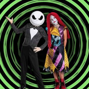 Image of a boy and girl in Nightmare Before Christmas costumes