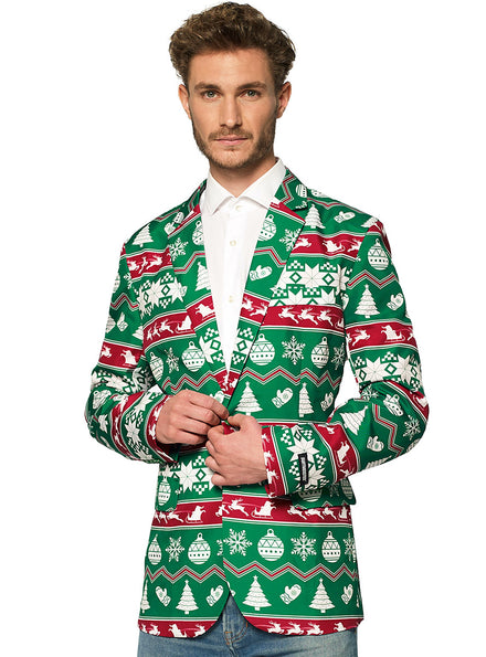 Main image of Nordic Print Plus Size Mens Green Christmas Costume Jacket