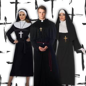 Image of a man and women in priest and nun costumes