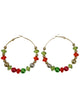 Red and Green and Gold Beaded Christmas Hoop Earrings 