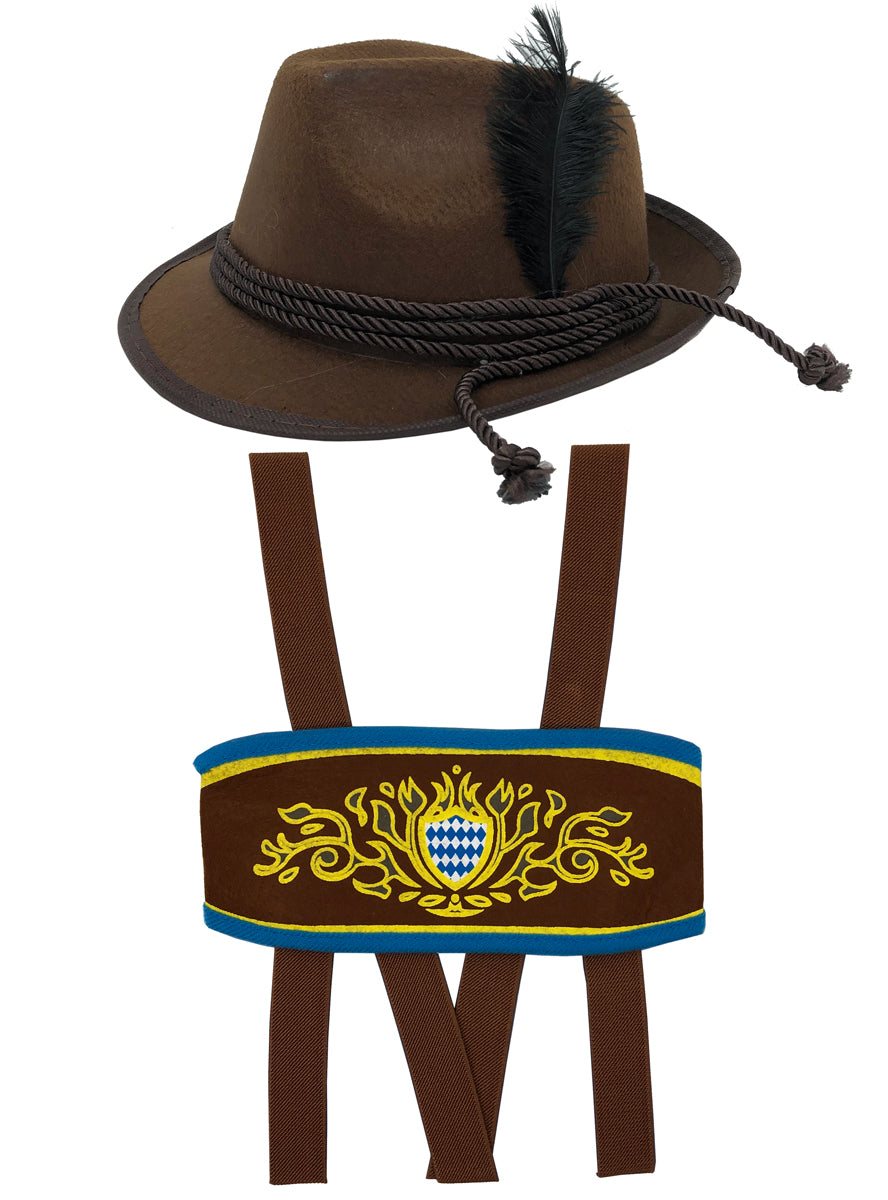 Mens Oktoberfest Hat And Lederhosen Braces Costume Accessory Set - Main Image