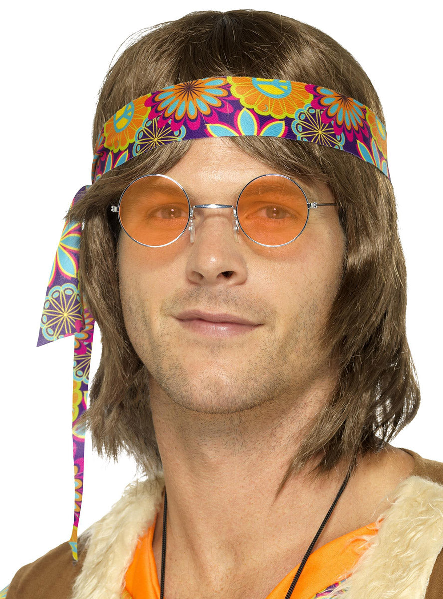 Image of Orange Lens Mens 1970s Hippie Costume Glasses