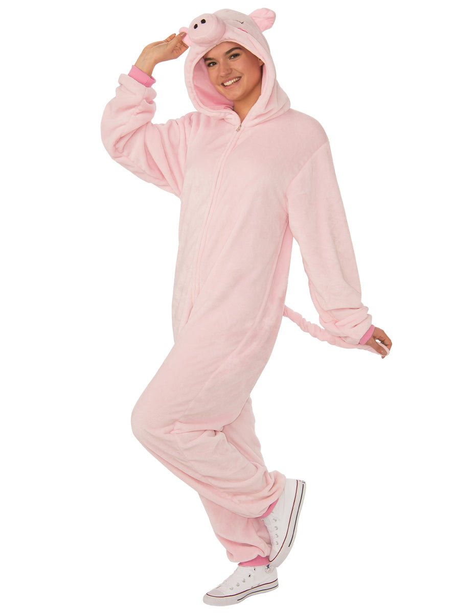 Plush Pink Pig Womens Costume Onesie - Main Image