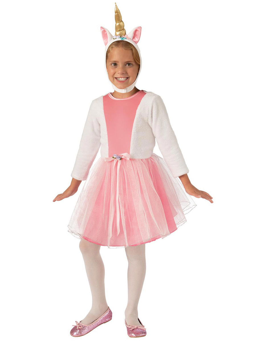 Girls Pink And White Unicorn Princess Costume - Main Image