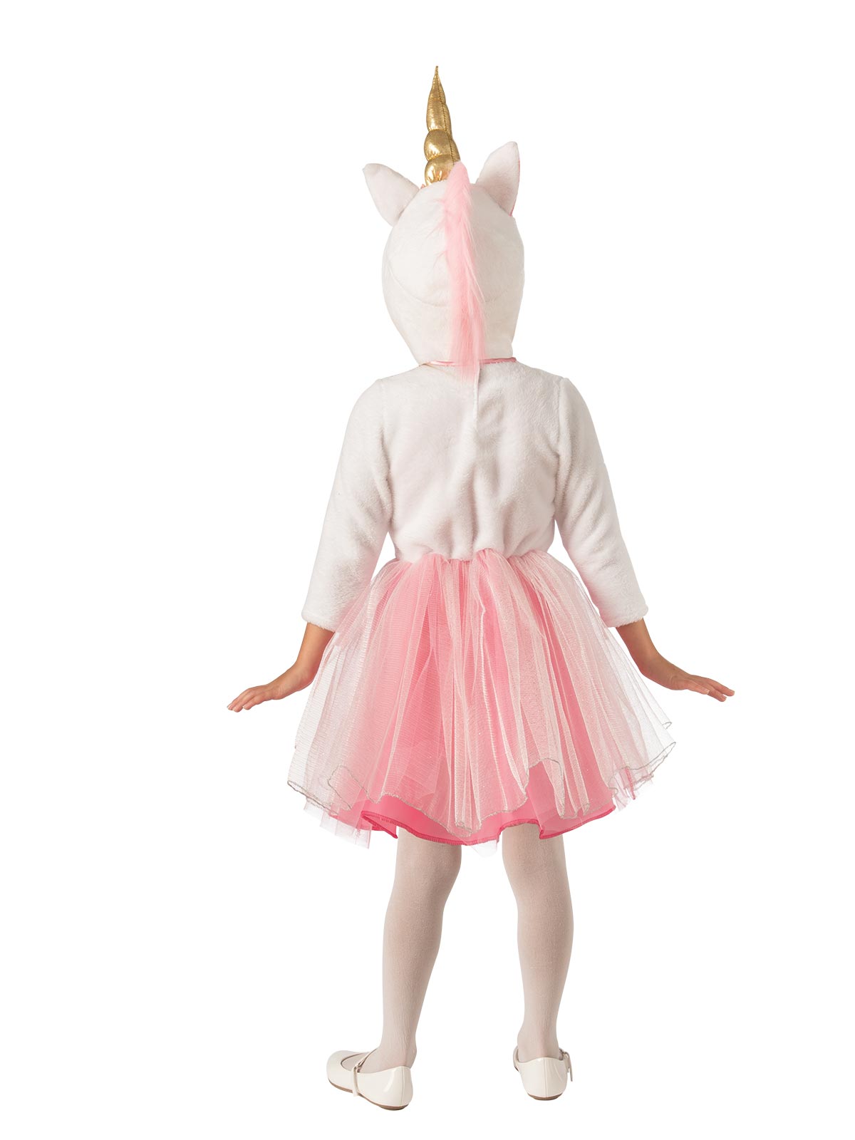 Girls Pink And White Unicorn Princess Costume - Back Image