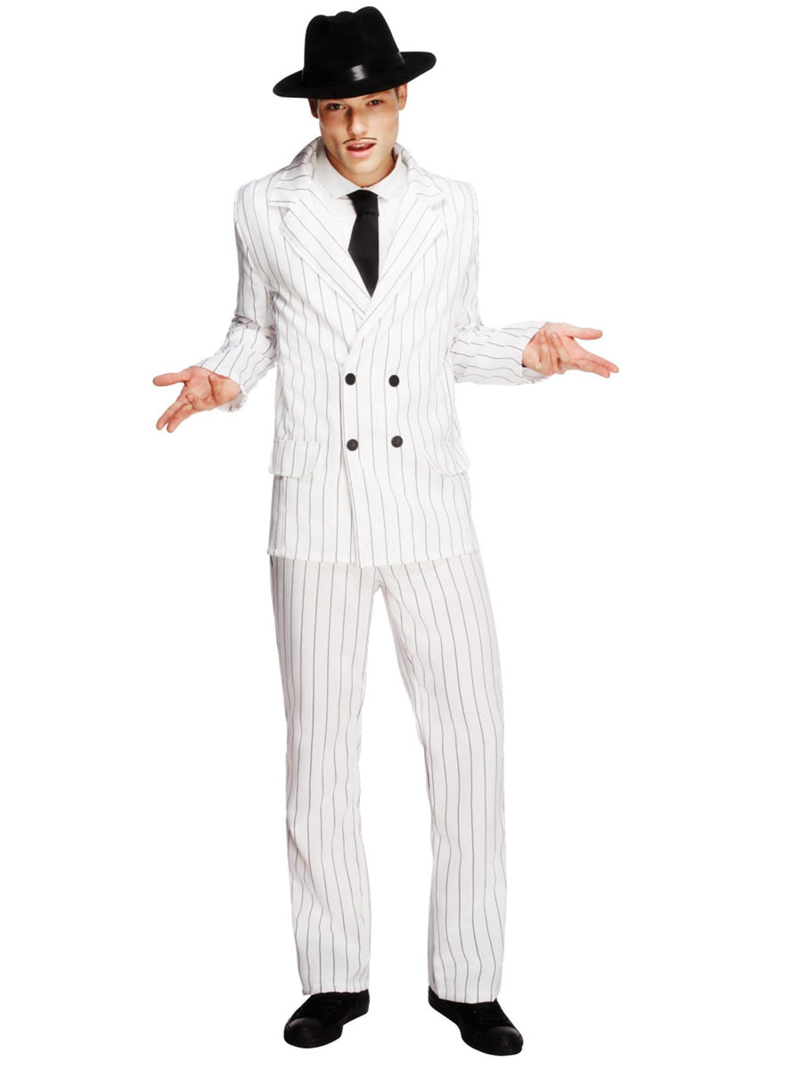 Mens White Pinstripe Gangster 1920s Costume - Main Image