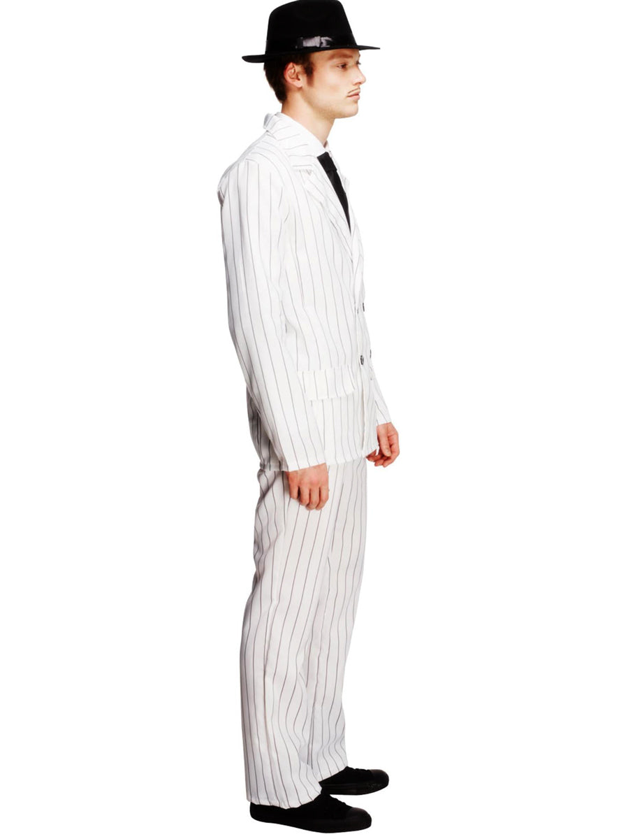 Mens White Pinstripe Gangster 1920s Costume - Side Image