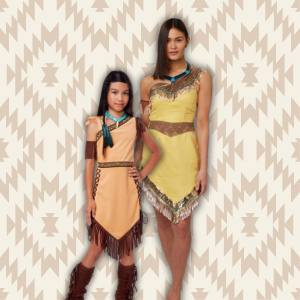 Image of a woman and a girl in Pocahontas costumes