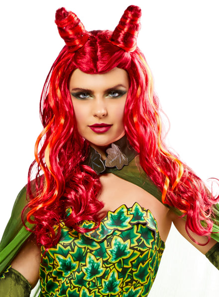 Poison Ivy Womens Long Red Curly Costume Wig - Main Image