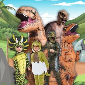 Image of people in dinosaur costumes