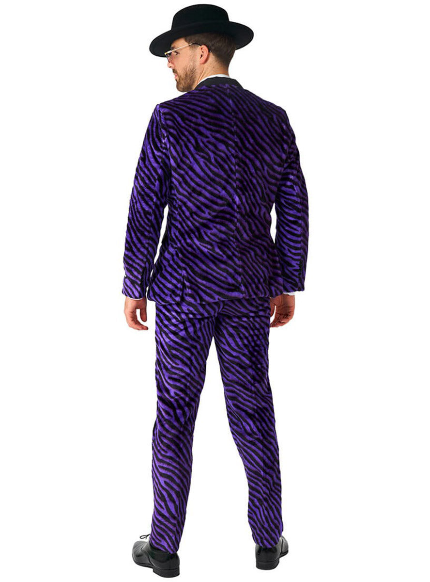 Zebra Print Plus Size Mens Purple Pimp Costume Suit - Back Image