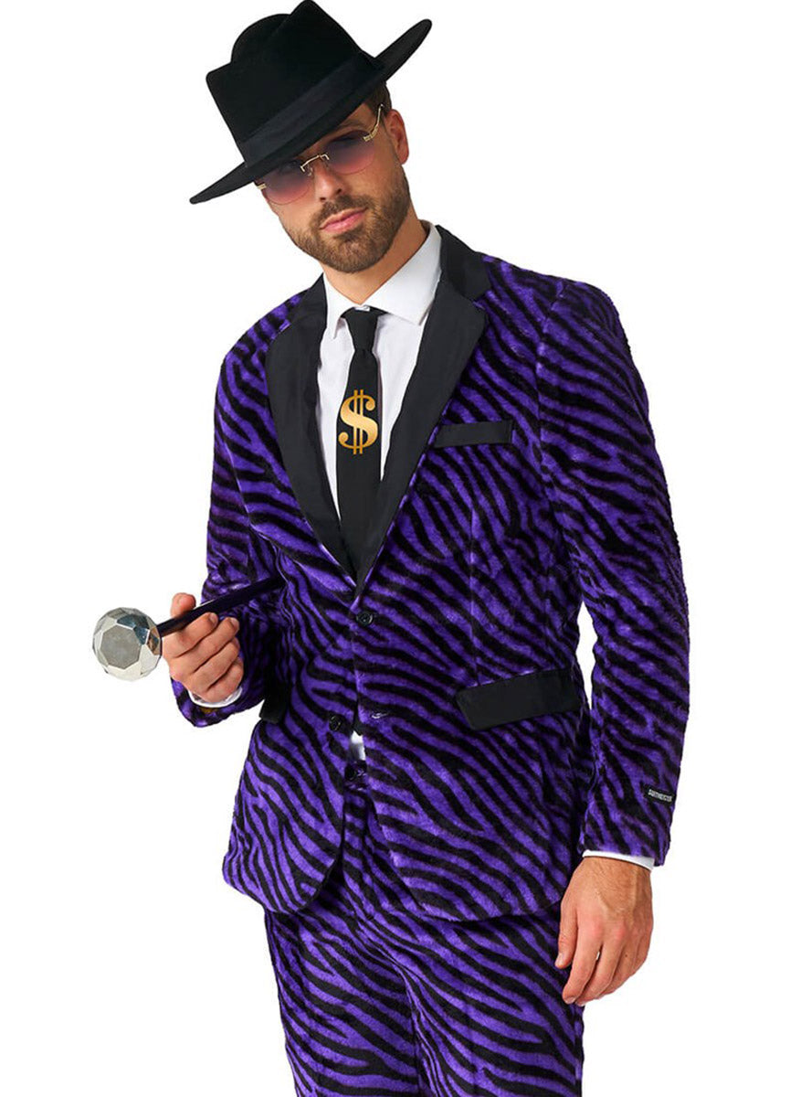 Zebra Print Plus Size Mens Purple Pimp Costume Suit - Close Image 1