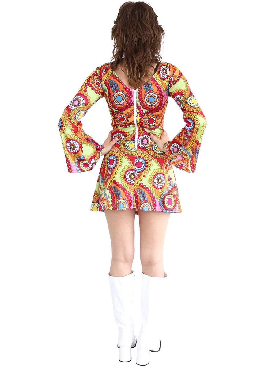 Back image of Paisley Print Womens Rainbow 1960s Hippie Costume