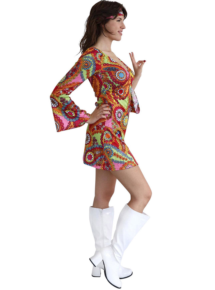 Side image of Paisley Print Womens Rainbow 1960s Hippie Costume